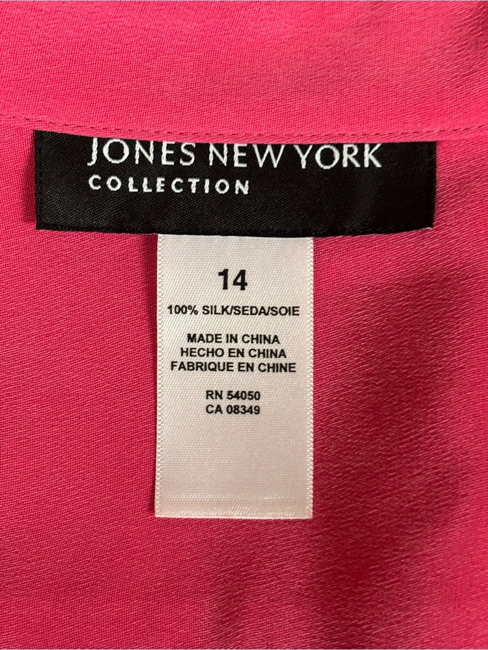 Jones NY NWT 100% Silk Fuschia Sleeveless button down Top Size 14 - Picture 6 of 6